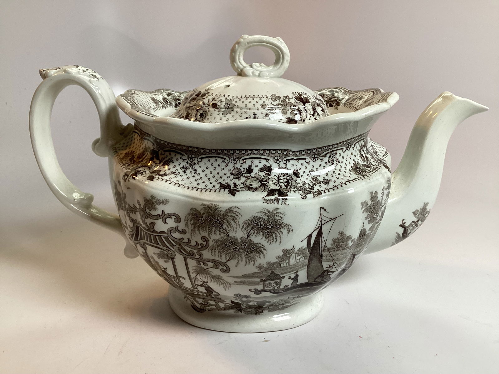 English Staffordshire Black Transferware Teapot (1 of 4)
