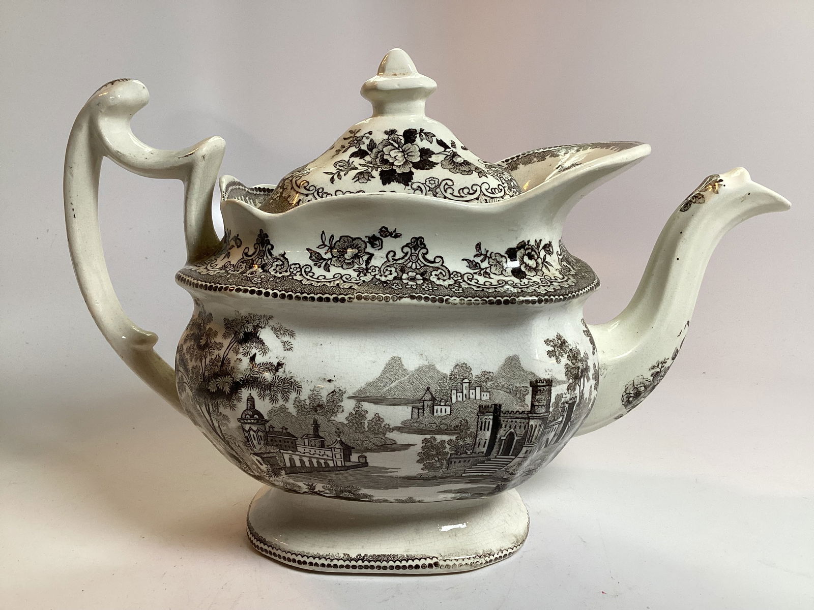 English Staffordshire Black Transferware Teapot (1 of 4)