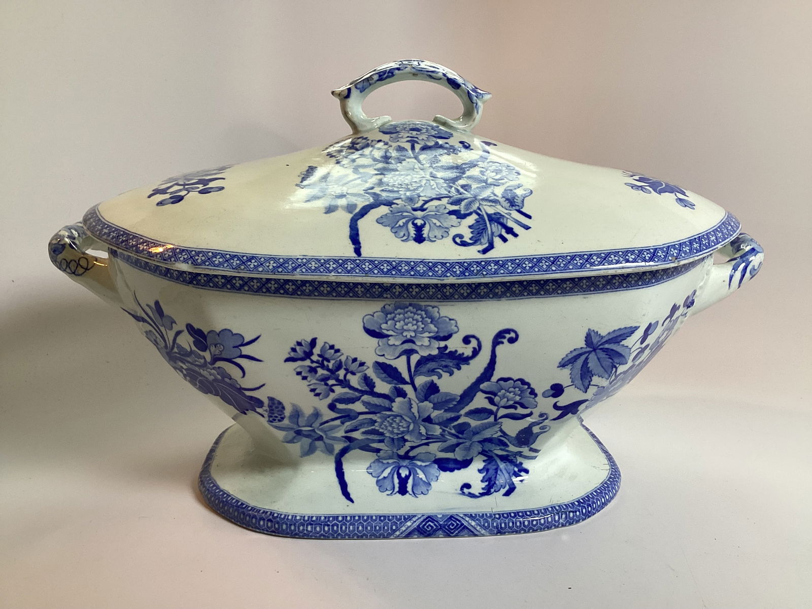 Large English Spode Blue Transferware Covered Soup Tureen (1 of 5)