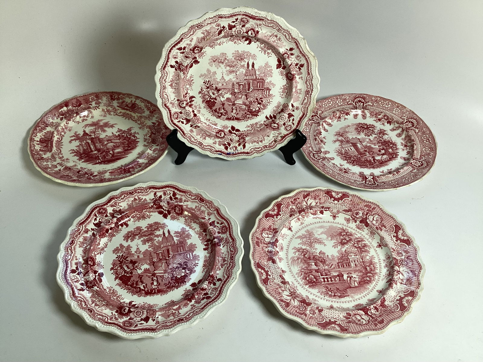 5 Asstd English Staffordshire Red Transferware Salad Plates (1 of 3)