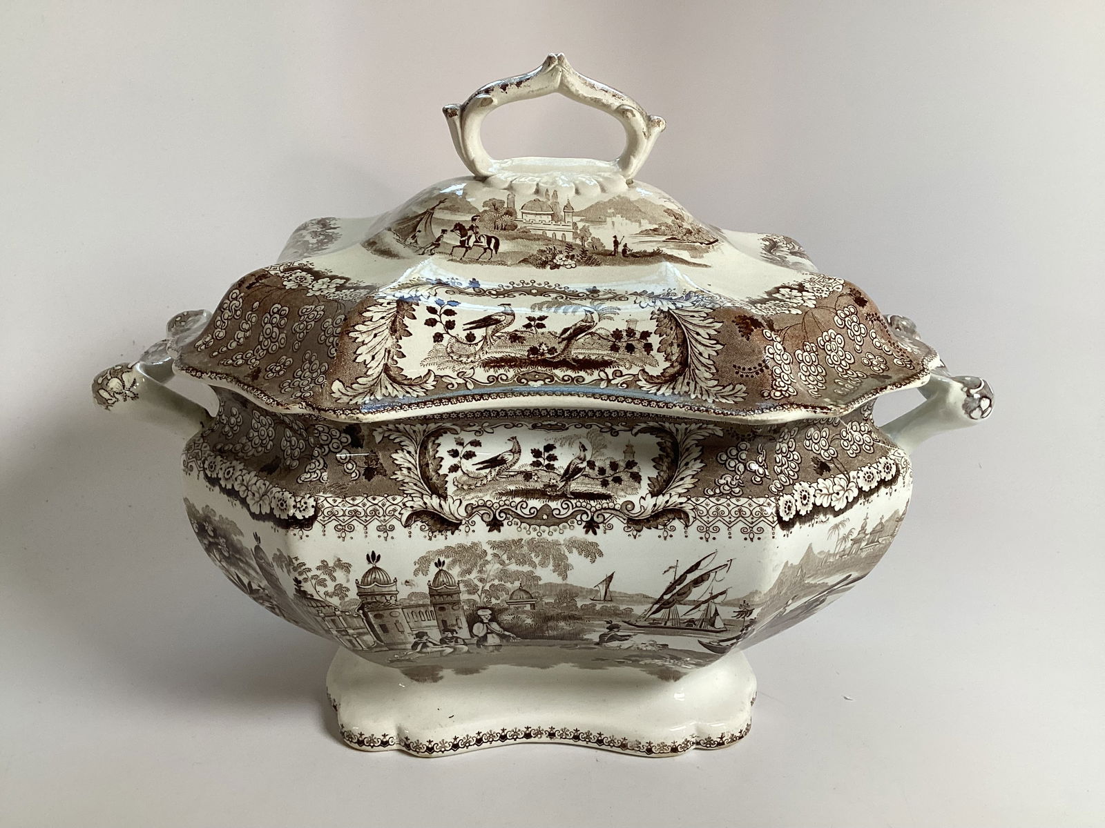 English Staffordshire Brown Transferware Soup Tureen (1 of 5)