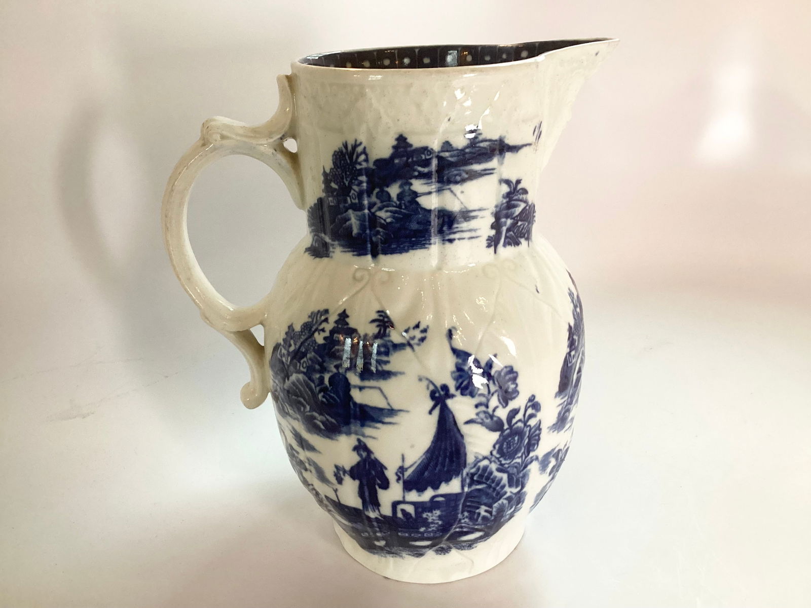 Fine English Caughley Cabbage Leaf Mask 9" Jug Late 18thC (1 of 5)