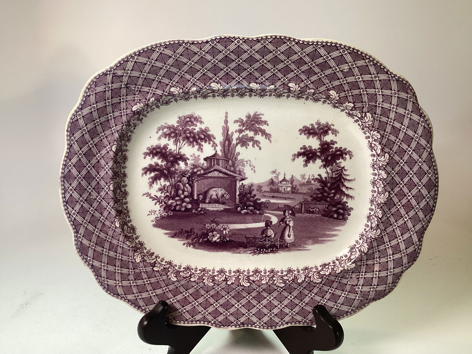 Ridgway Purple Transferware ZOOLOGICAL Oval Dish (1 of 2)