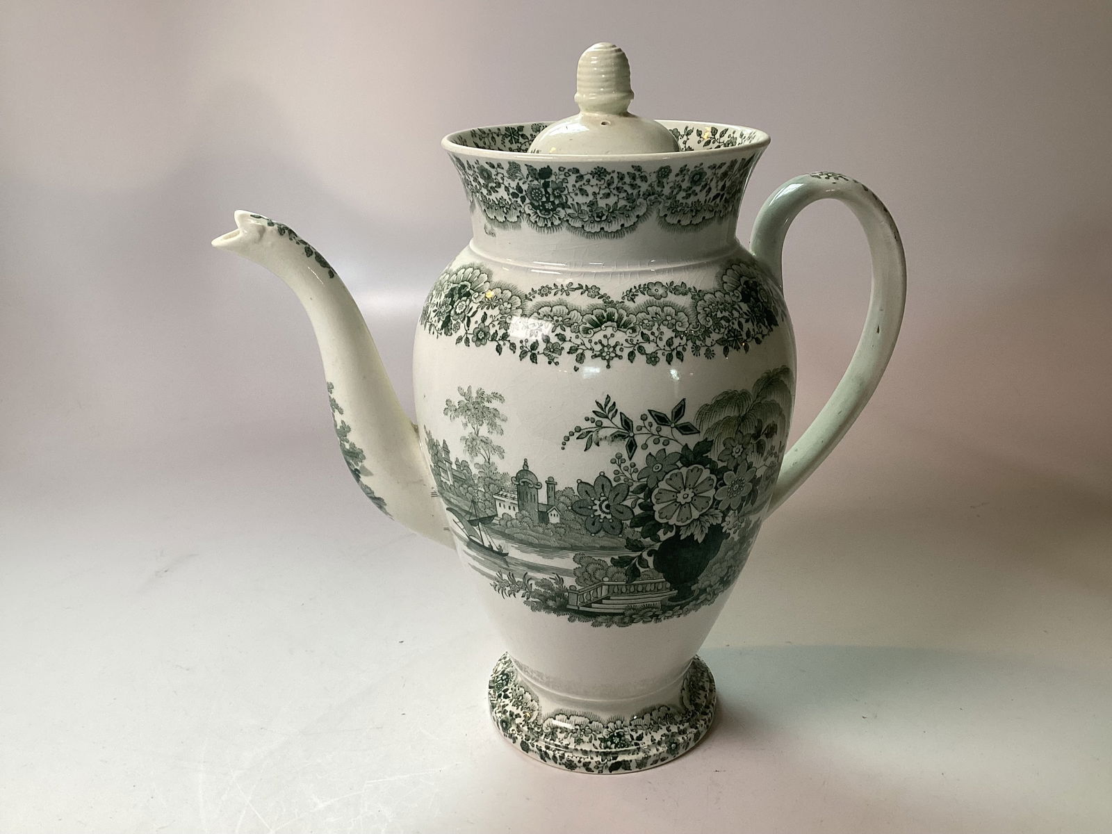 Ridgway Green Transferware Coffee Pot PERSIAN Pattern (1 of 4)