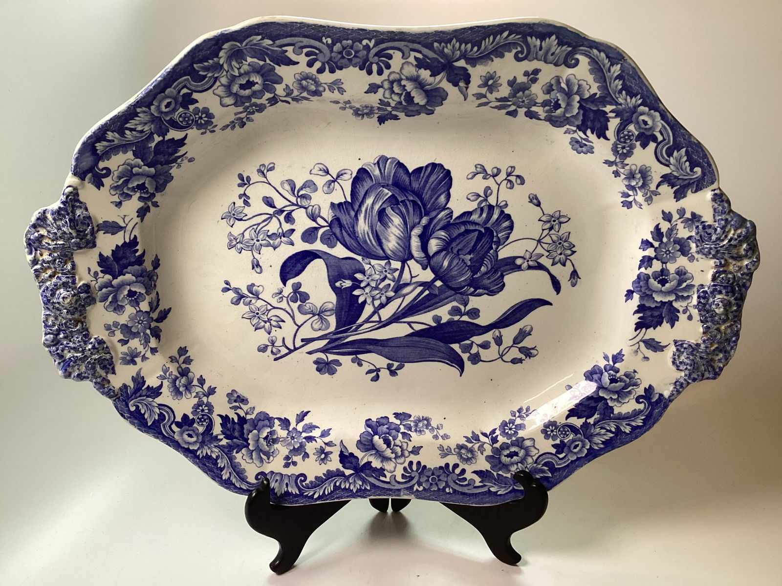 English Late Spode Pearlware Blue Transferware Platter (1 of 3)