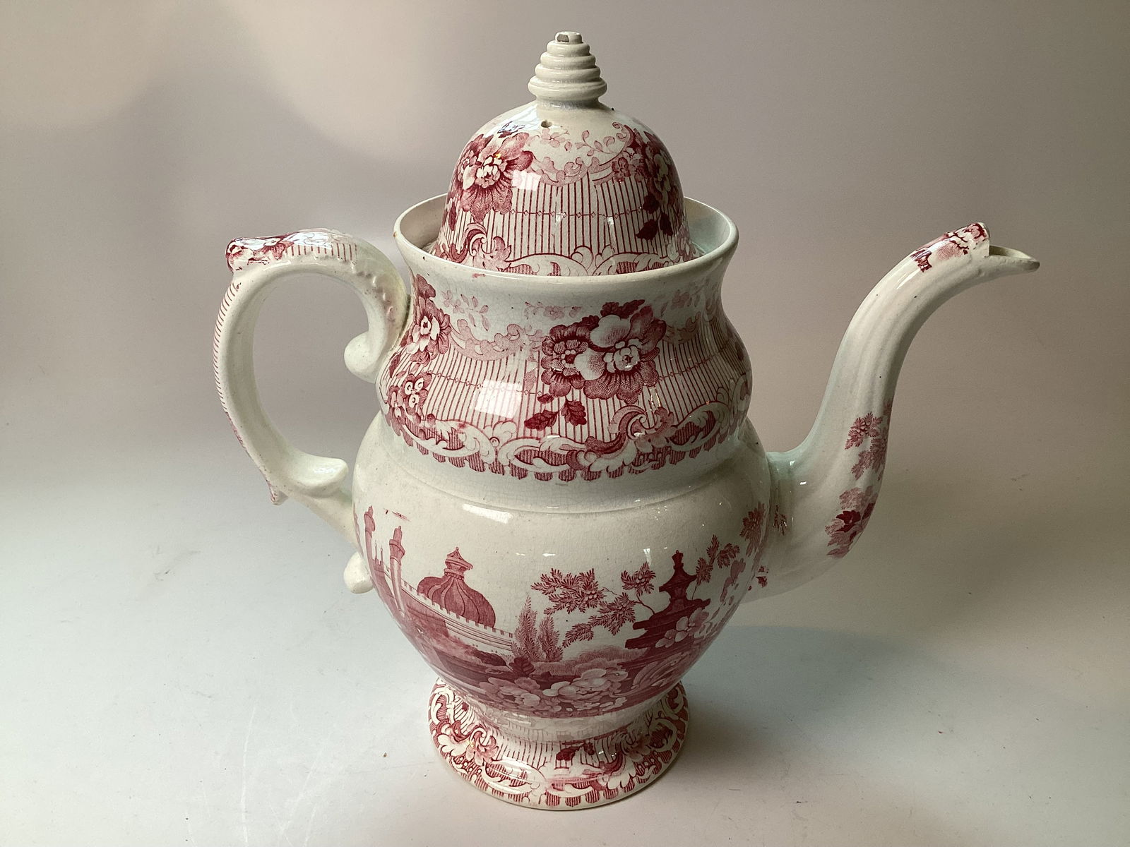 English Staffordshire Red Transferware Coffee Pot (1 of 6)