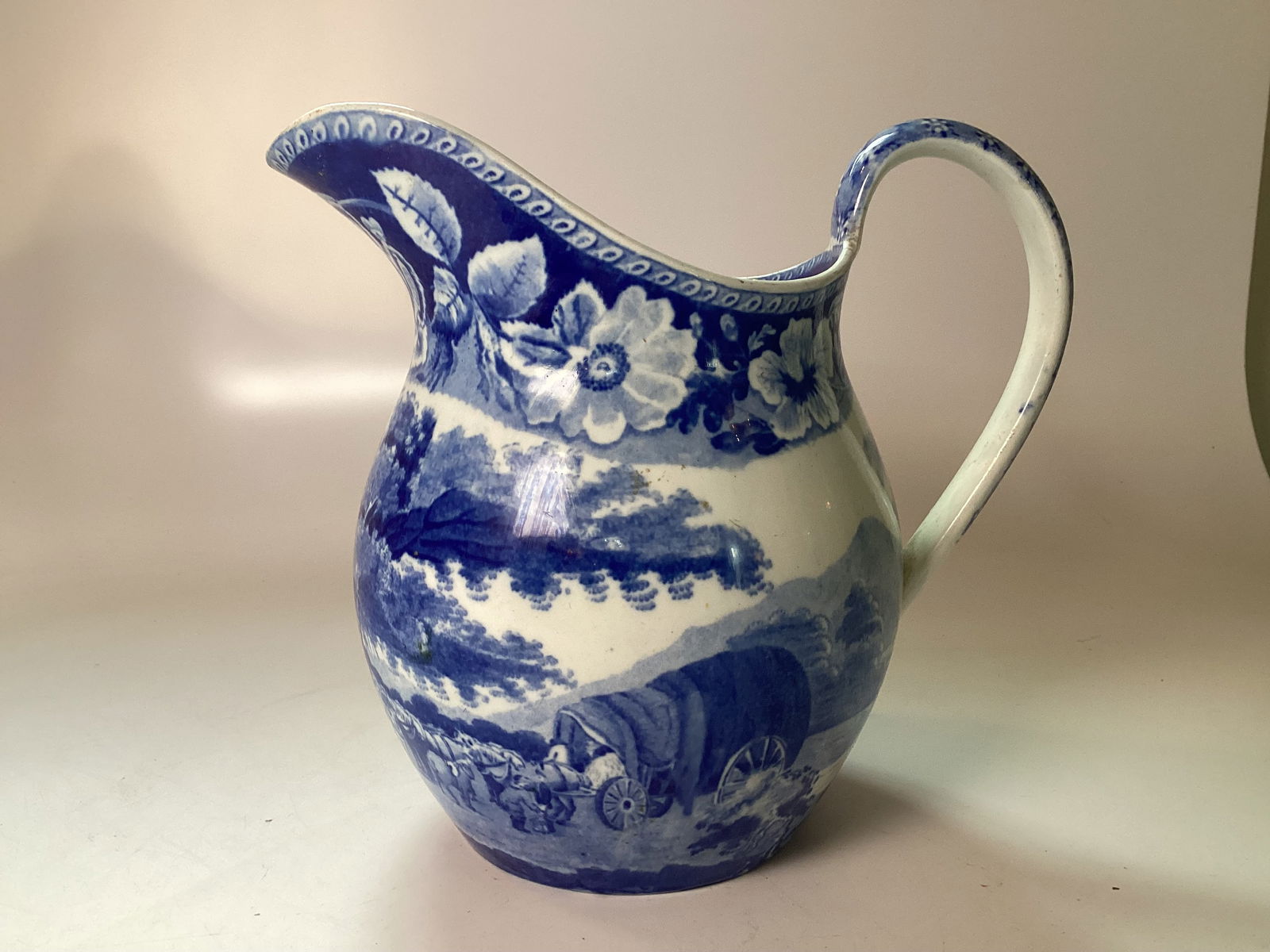 English Pearlware Blue Transferware Pitcher (1 of 4)