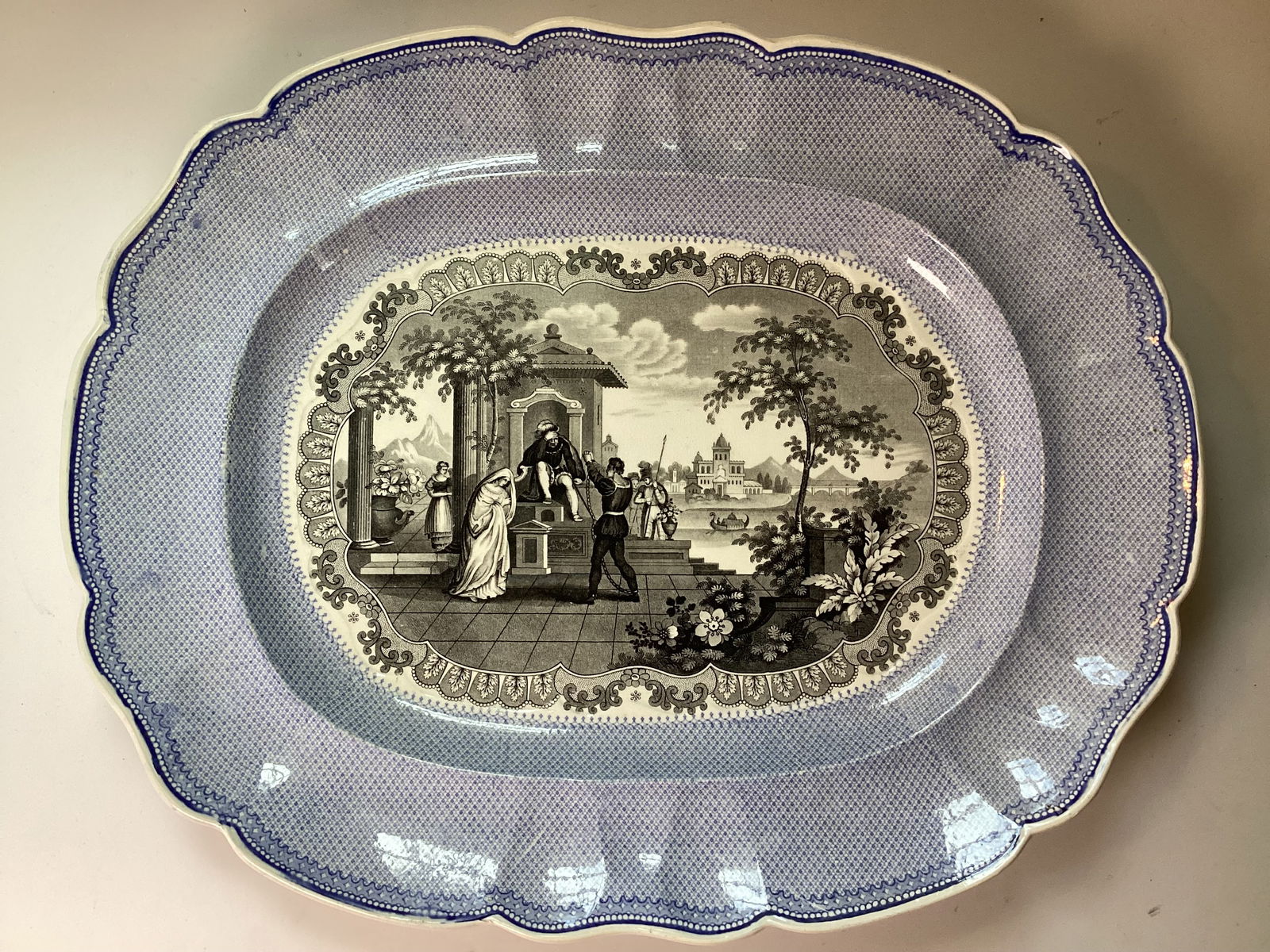 Large English Staffordshire Bicolor Platter BYRON GALLERY Pattern (1 of 2)