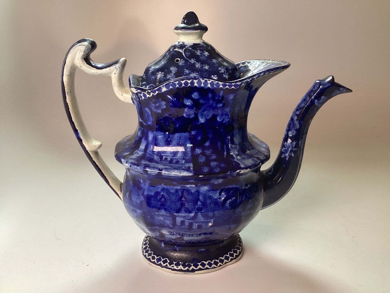 English Staffordshire Dark Blue Transferware Coffee Pot (1 of 4)