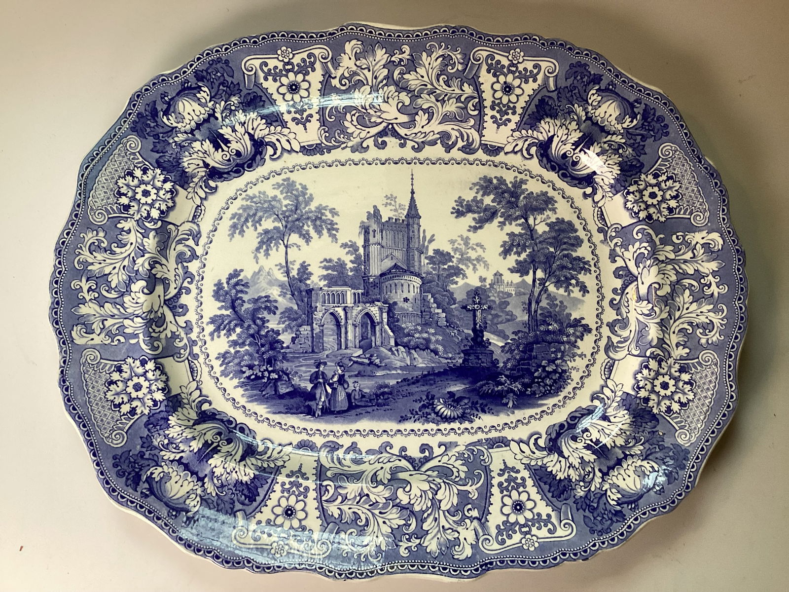 Large English Staffordshire Adams DELPHI Blue Transferware Platter (1 of 3)