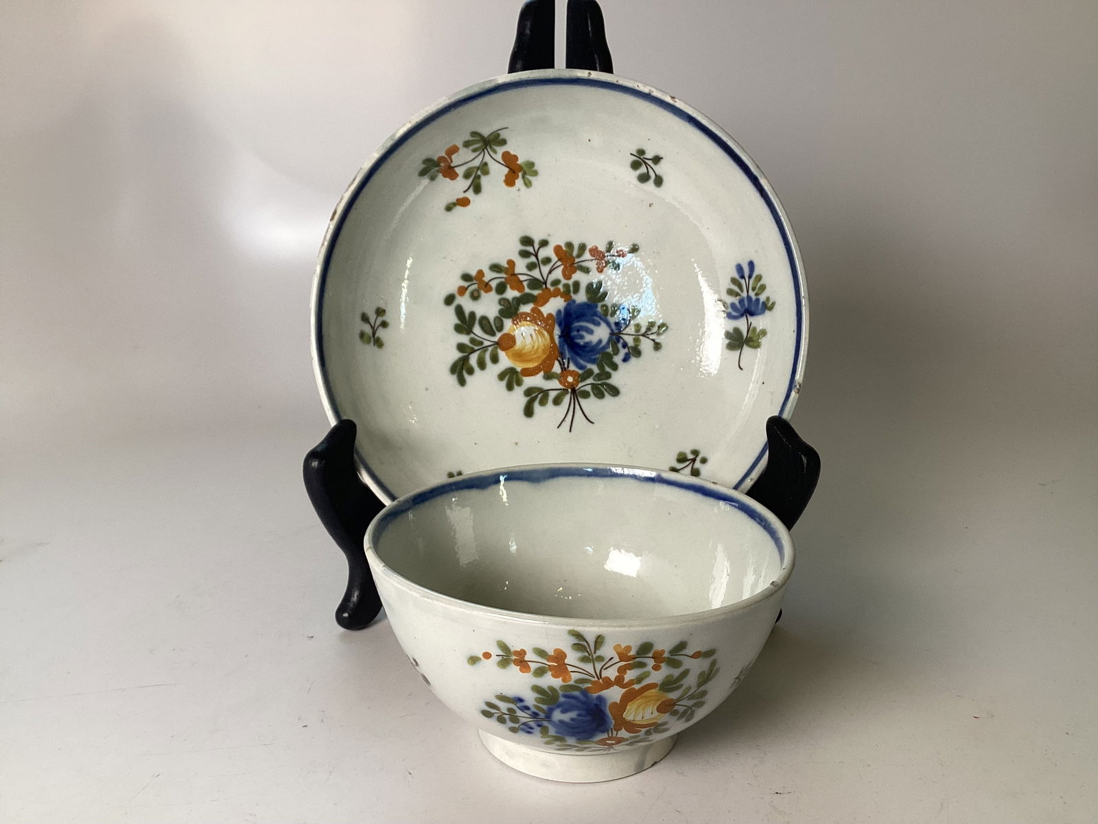 English Pearlware Polychrome Decorated Cup and Saucer (1 of 5)
