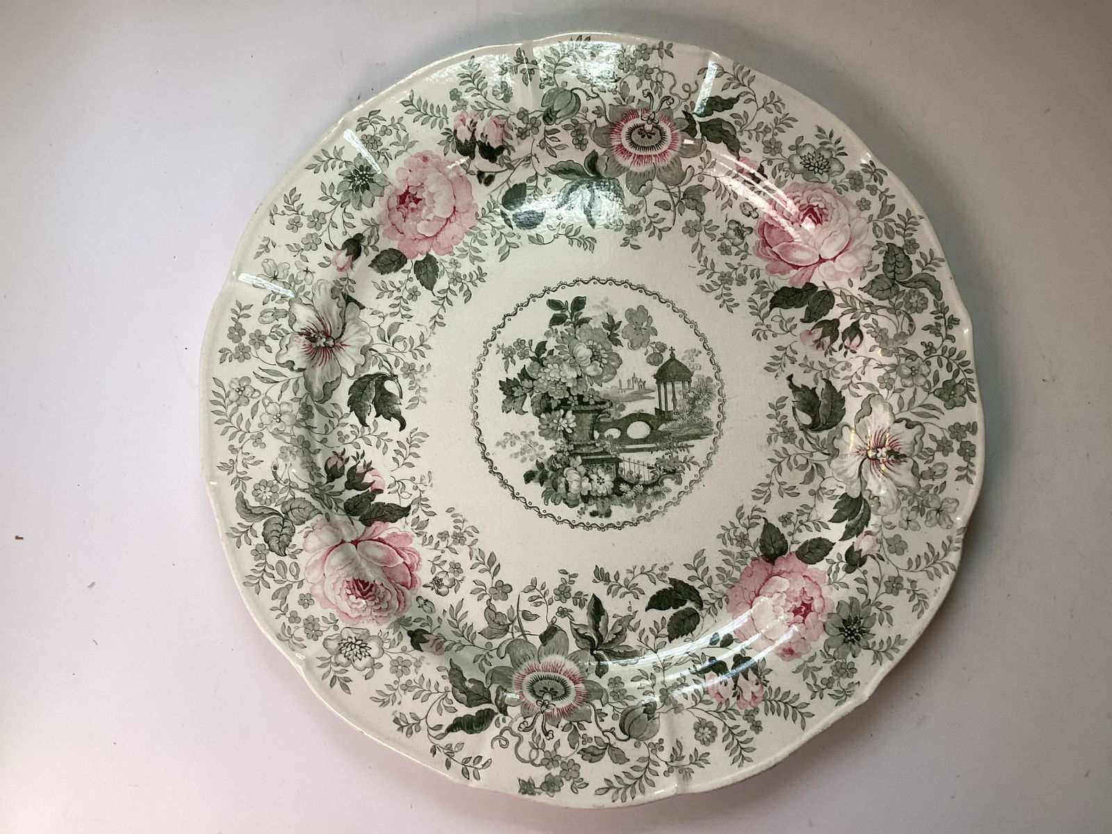 English New Stone China Pink and Green Transferware Platter (1 of 3)