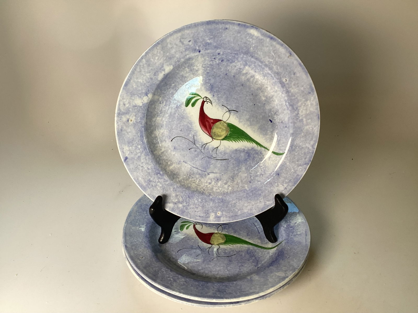 3 English Staffordshire Peafowl Plates (1 of 2)