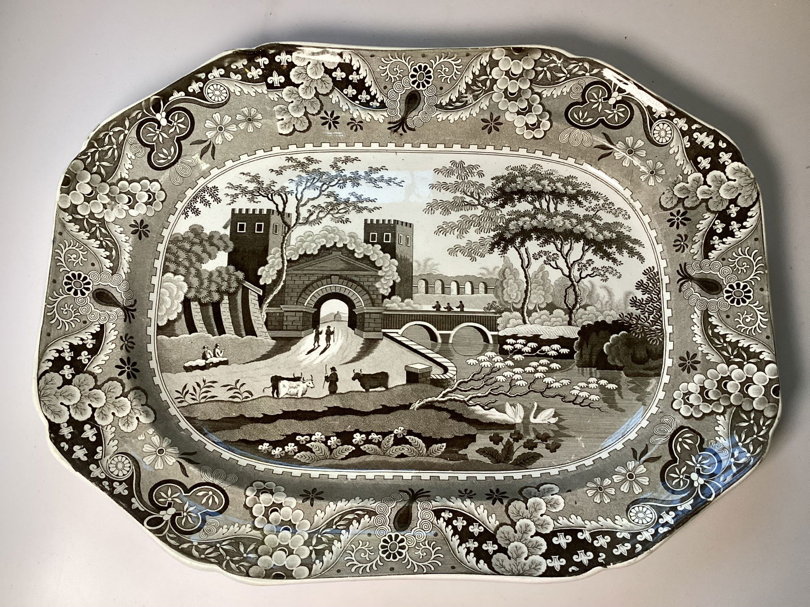 Large English Staffordshire Brown Transferware Platter (1 of 2)
