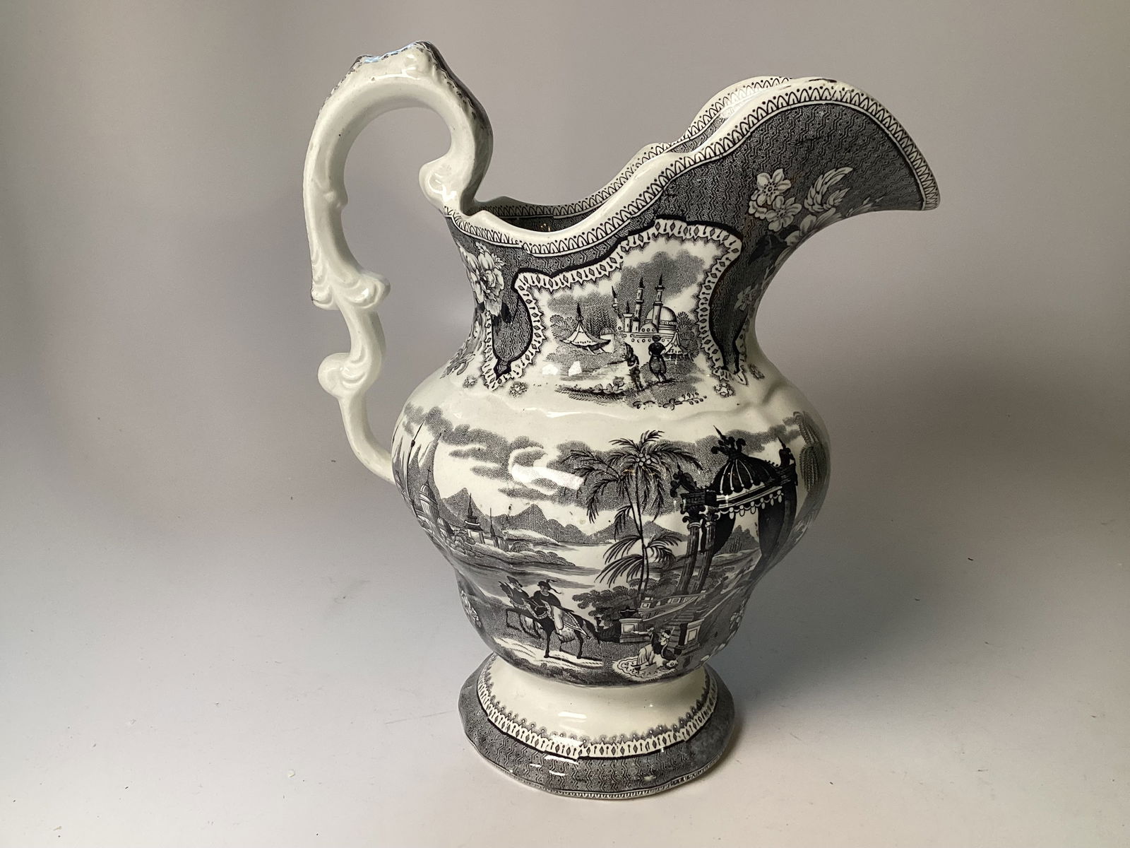 English Staffordshire Black Transferware Pitcher (1 of 2)