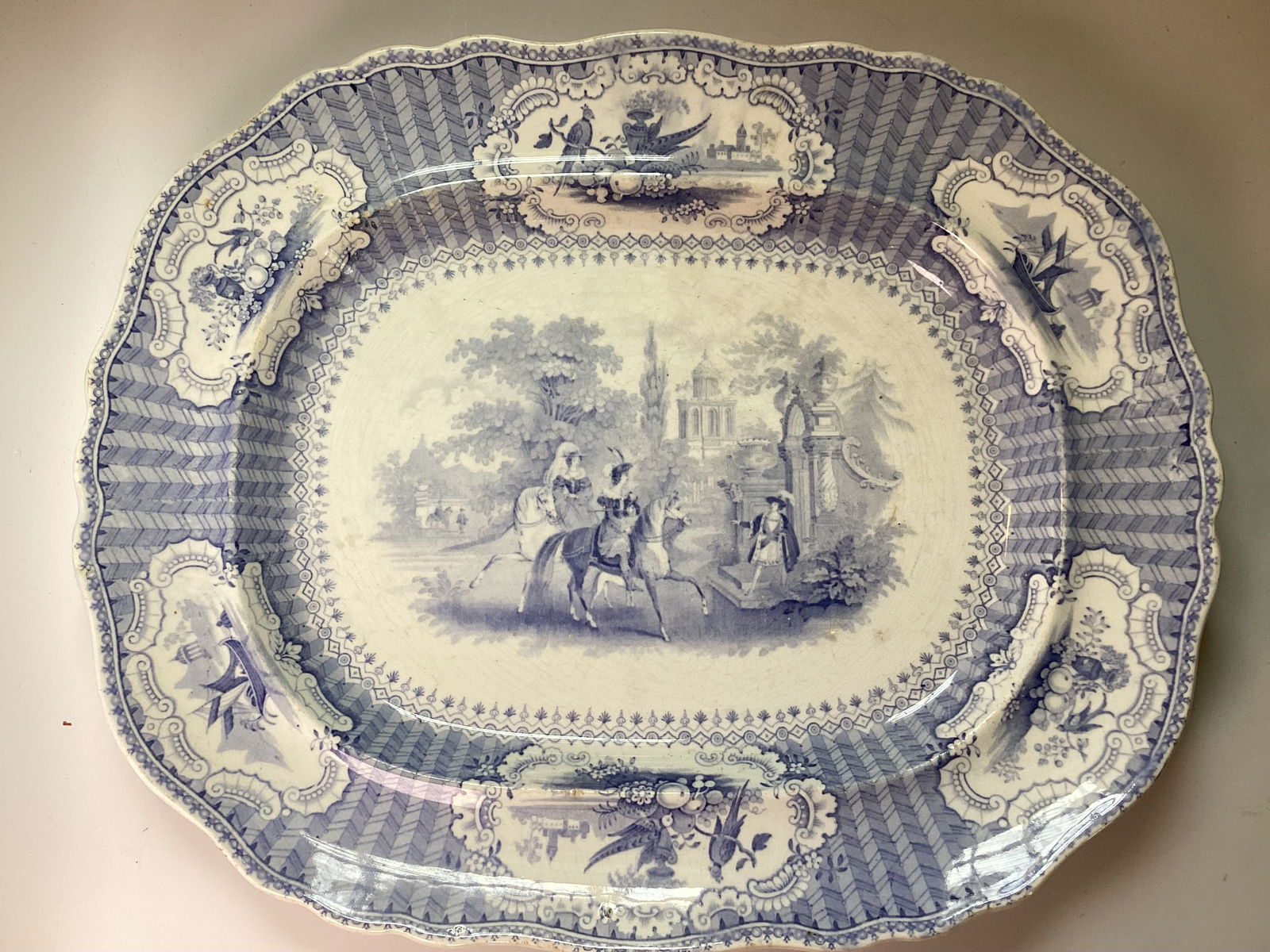 Large English Staffordshire Blue Transferware Platter (1 of 2)