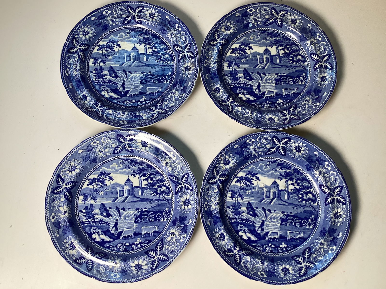 4 English Pearlware Blue Transferware Side Plates (1 of 3)
