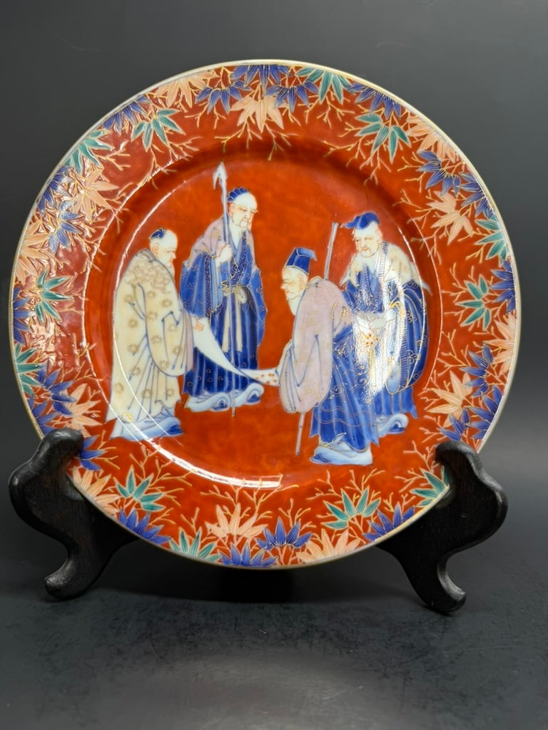 Japanese Meiji - Taisho Period Fukagawa Koransha Arita Ware Plate with 4 Chinese Scholars (1 of 15)