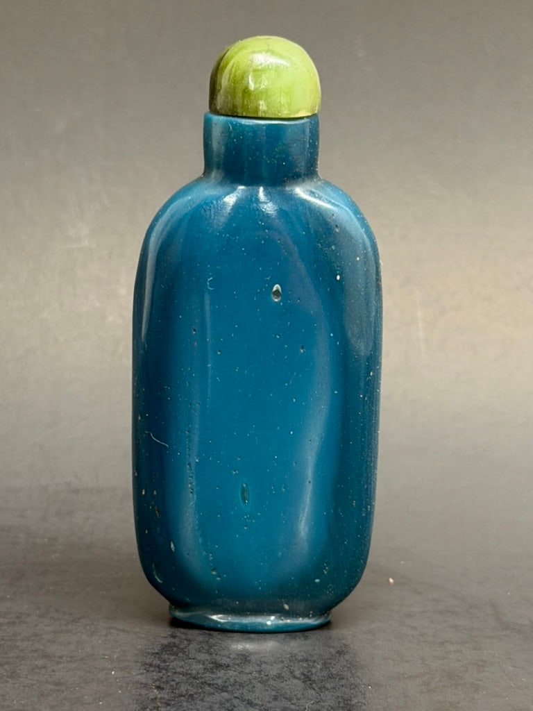 Chinese 19th Century Teal Peking Glass Snuff Bottle with Nephrite Jade Stopper (1 of 19)