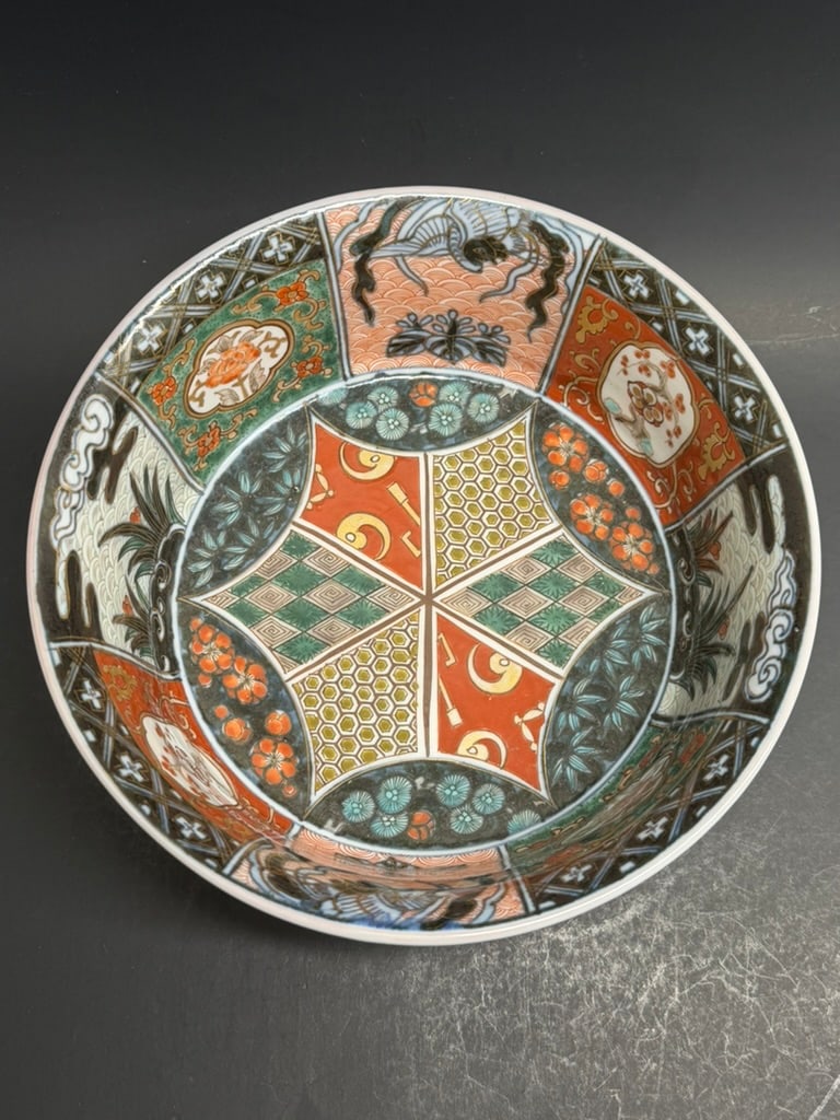 Japanese Meiji Period Imari Bowl Double footed with red flower mark.: Amazing Japanese Meiji Period Imari Bowl Double footed with red flower mark. 8 1/2'' wide by 3 1/4" deep