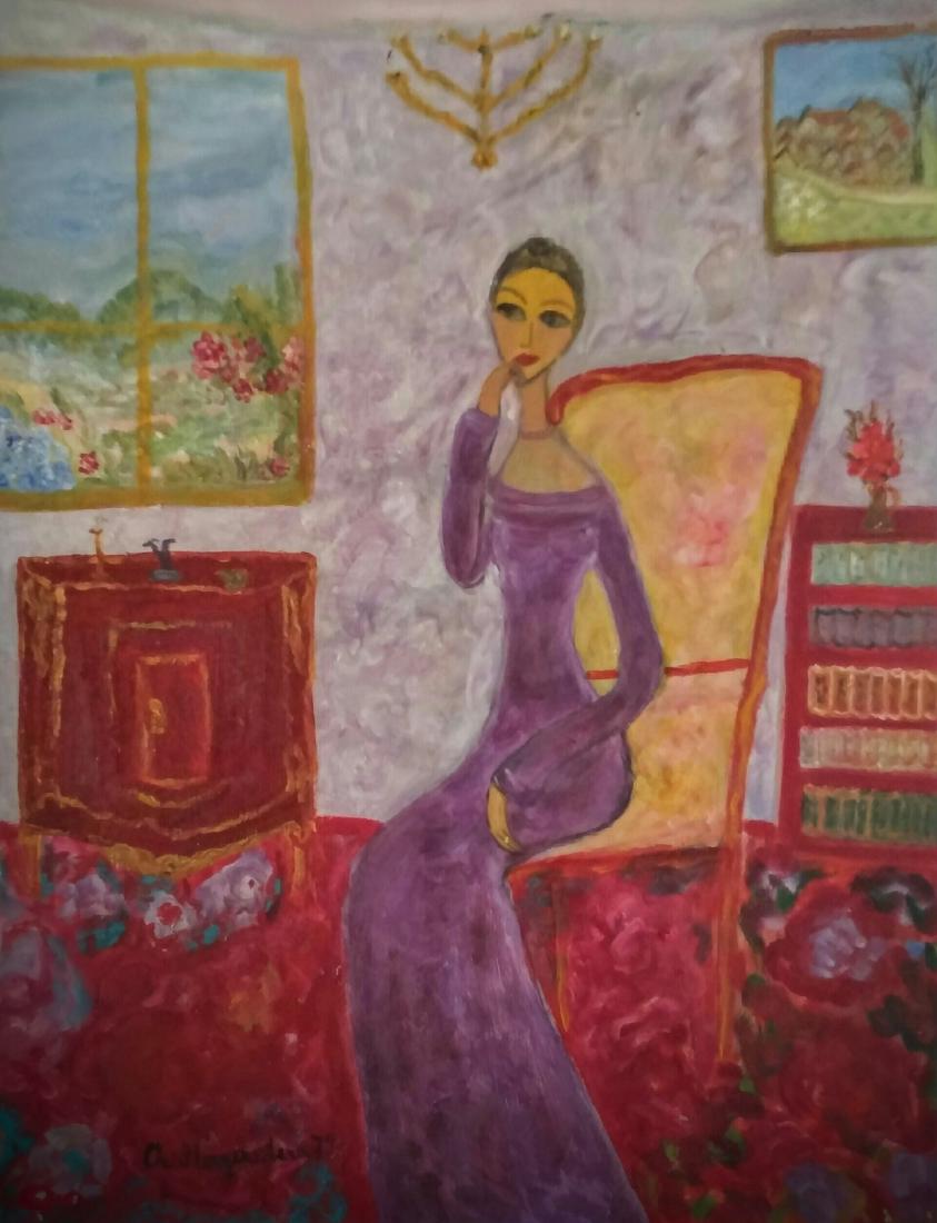 CHANA MORGENSZTERN Signed Painting Polish French Ecole: CHANA MORGENSZTERN 1913 - 1991 (Polish / French) Woman in an Interior oil on canvas signed and dated lower left 65 x50 cm Provenance: The collection of Uri and Rami Nehostan, the Art Museum in Ashdot