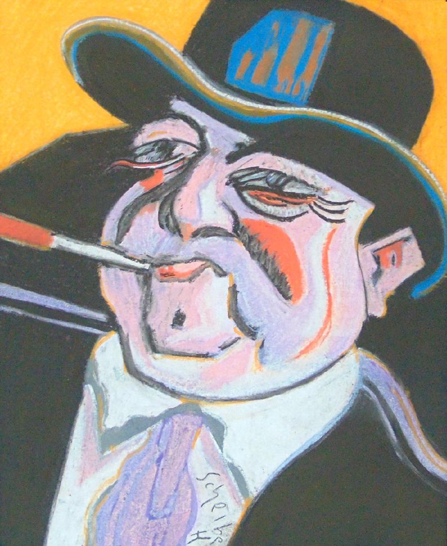 HUGO SCHEIBER Signed Pastel Hungarian Art Futurism: HUGO SCHEIBER 1873-1950 1873 - Budapest - 1950 (Hungarian) Title: Self Portrait Technique: Original Signed Pastel Drawing on Paper Size: 37.7 x 30 cm. / 14.8 x 11.8 in. Additional Information: This or