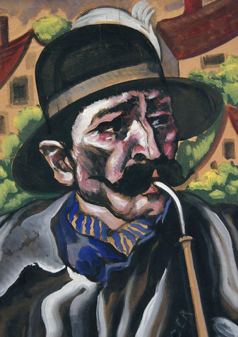 HUGO SCHEIBER Signed Painting Hungarian Art Cubism: HUGO SCHEIBER 1873-1950 1873 - Budapest-1950 (Hungarian) Title: Portrait of a Man with a Pipe Technique: Original Signed Gouache and Tempera Painting on paper size: 63 x 45 cm / 24.8 x 17.7 in Additio