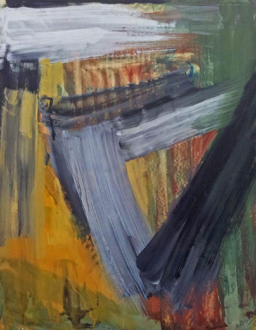 MICHAEL ARGOV Signed Gouache Israeli Abstract Art 1963: MICHAEL ARGOV 1920-1982 (Austrian / Israeli) Title: Abstract Composition, 1963 Technique: Original Signed and Dated Gouache on paper laid on canvas size: 65 x 50 cm / 25.6 x 19.7 in Additional Informa