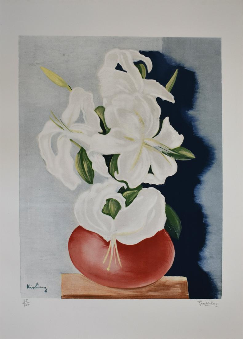 MOISE KISLING Hand Signed Lithograph Polish Flowers: MOÏSE KISLING 1891-1958 Krakow, Poland 1891- 1953 Sanary, France (Polish/French) Title: White Lilies Technique: Hand Signed Lithograph in Colours on Arches Wove Paper Paper size: 75.5 x 54.5 cm. / 29