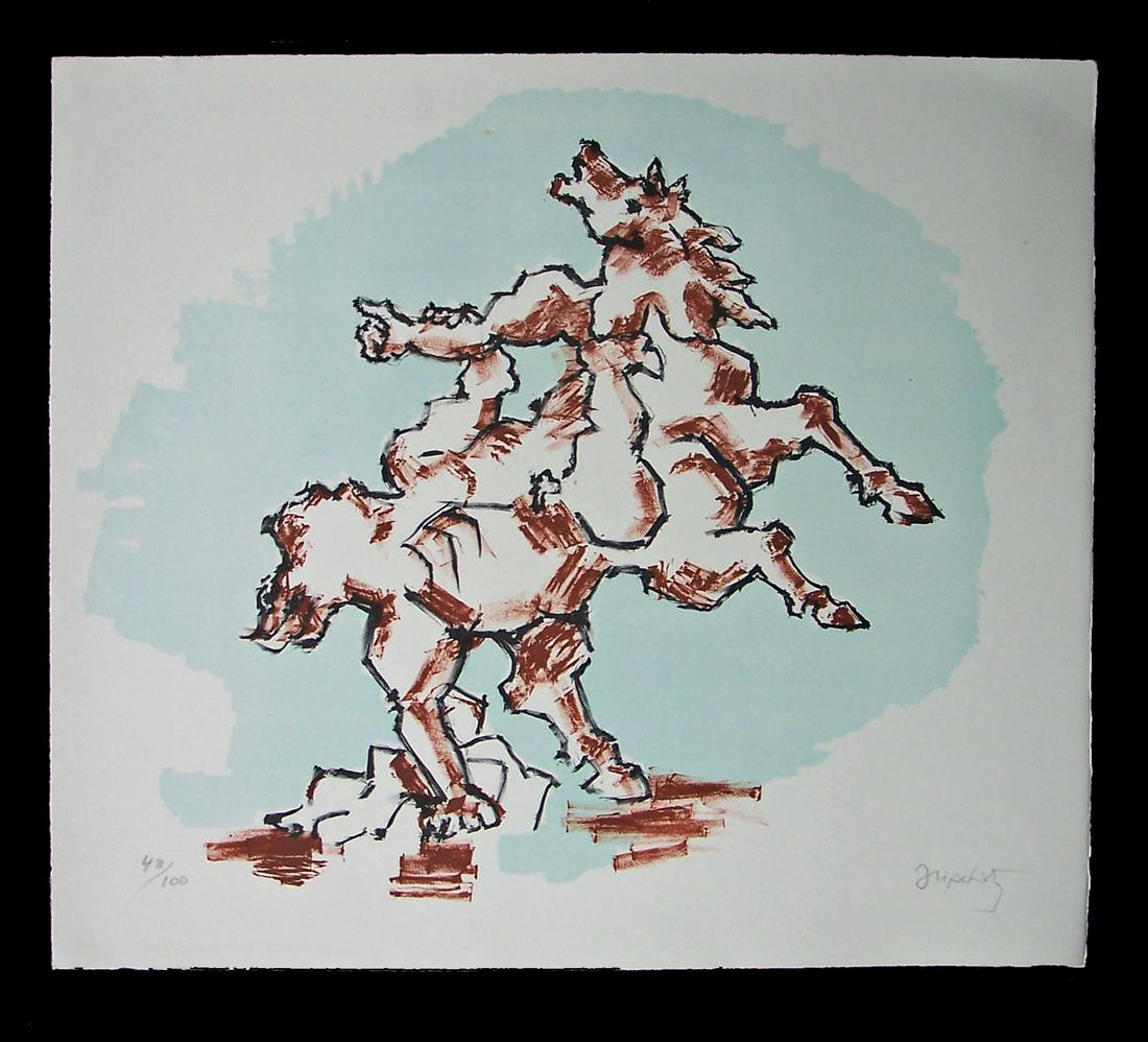JACQUES LIPCHITZ Hand Signed Numbered Lithograph: JACQUES LIPCHITZ 1891-1973 Druskieniki, Lituania 1891-1976 Capri (Lithuanian/French/American) Title: The Horse, 1967/1971 Technique: Original Hand Signed and Numbered Lithograph on II Bisonte vellum p