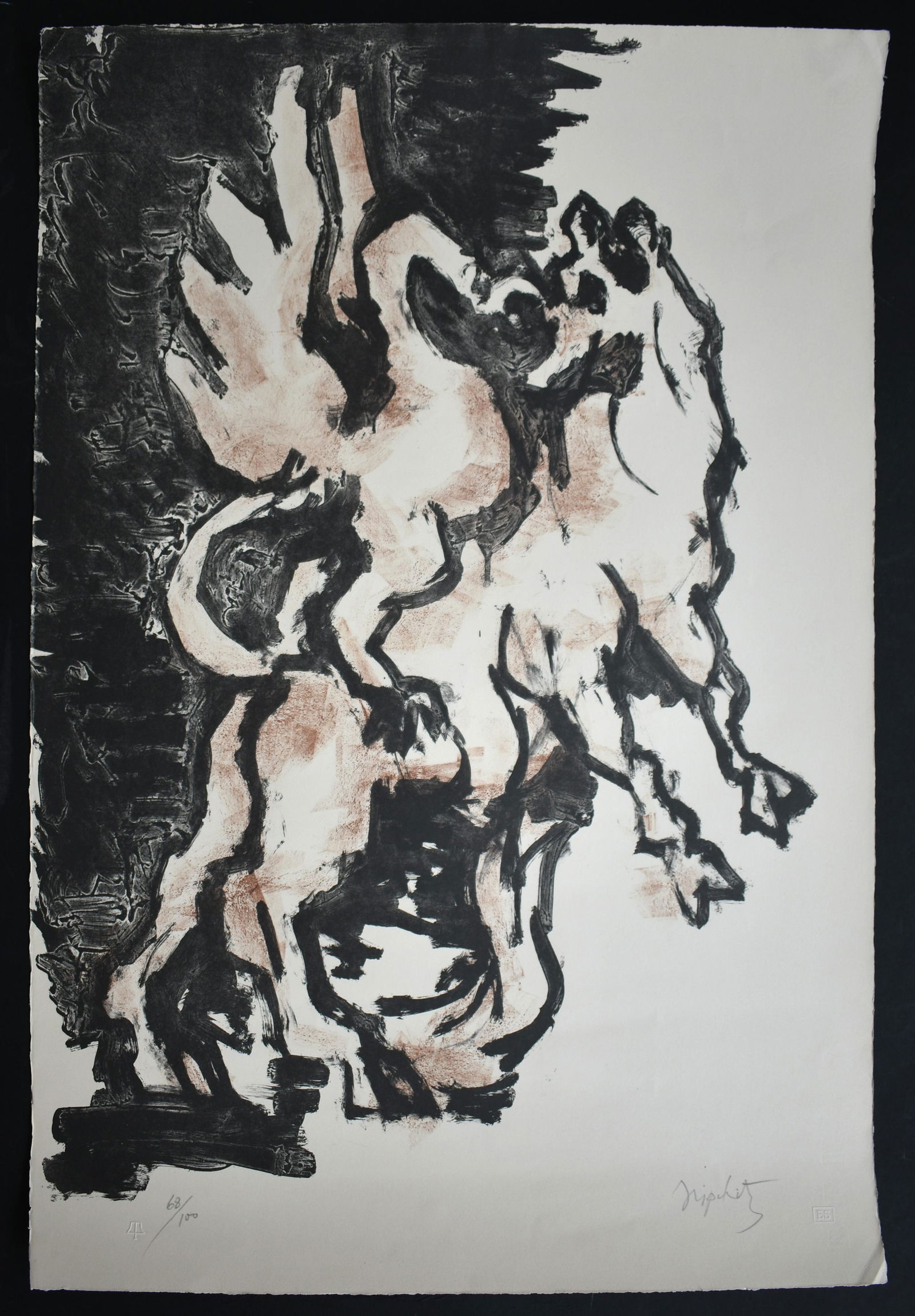 JACQUES LIPCHITZ Hand Signed Numbered Lithograph: JACQUES LIPCHITZ 1891-1973 Druskieniki, Lituania 1891-1976 Capri (Lithuanian/French/American) Title: The Bull and the Condor, 1962 Technique: Original Hand Signed and Numbered Lithograph on BFK Rives