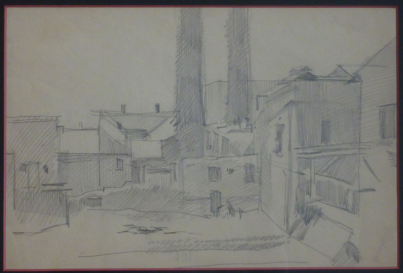 LASZLO MEDNYANSZKY Drawing Hungarian Art 1919: LASZLO BARO MEDNYANSZKY 1852-1919 Beckó, Slovakia 1852-1919 Vienna (Hungarian) Title: Landscape Study II Technique: Original Stamp Signed Pencil and Charcoal Double Sided Drawing on paper size: 11.5