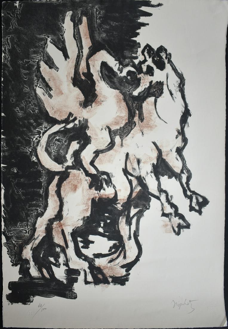 JACQUES LIPCHITZ Hand Signed Numbered Lithograph: JACQUES LIPCHITZ 1891-1973 Druskieniki, Lituania 1891-1976 Capri (Lithuanian/French/American) Title: The Bull and the Condor, 1962 Technique: Original Hand Signed and Numbered Lithograph on BFK Rives