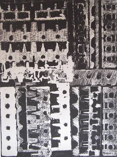 ARMAN H.Signed Lithograph-French: ARMAN [Fernandez, Armand] Born in Nice, 1928 (French) Cylinder Heads on Black Background - 1970 Original Hand Signed Lithograph Title: Cylinder Heads on Black Background. Technique: Original