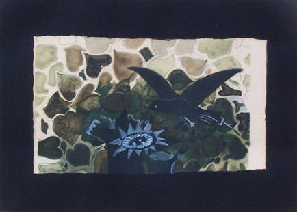 GEORGES BRAQUE H.Signed Etching 1950 Cubism: GEORGES BRAQUE Argenteuil-sur-Seine, 1882 - 1963 Paris The Green Nest - circa 1950 Hand Signed and Hand Numbered Color Etching and Aquatint Title : The Green Nest. Technique : Color Etching and