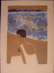 ANDRE BRASILIER H. Signed Litho French Art: ANDRE BRASILIER Born 1929 (French) Woman by the Sea Original Hand Signed and Inscribed Color Lithograph Title: Woman by the Sea. Technique: Original Color Lithograph with full margins on Arches