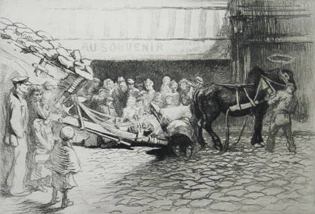 EDGAR CHAHINE H.Signed Etching Armenian 1905: EDGAR CHAHINE Venice 1874 - 1947 France (Armenian / French / Italian) La Scristie de Santa Fina - Impressions d'Italie - San Gimignano - 1905 Original Hand Signed Etching Title: La Scristie de