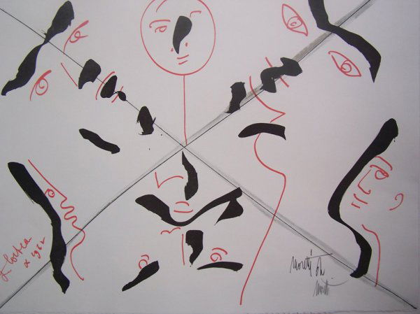 R.MORETTI & J. COCTEAU H.Sig Litho French: RAYMOND MORETTI & JEAN COCTEAU Nice 1931 - 2005 Paris (French) & Maison Lafitte 1889 - 1963 Paris (French) Faces - 1962 Original Hand Signed and Numbered Lithograph Title : Faces. Technique : Original