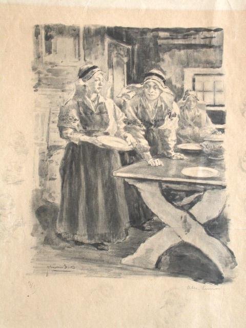 ALEXANDRE LUNOIS Litho Belle Epoque: ALEXANDRE LUNOIS 1863-1916 (French) Working Maids Original Hand Signed and Numbered Lithograph Title : Working Maids. Technique : Original Lithoghraph on paper. Paper Size : 45.5 X 31.5 cm / 17.9 X 12