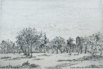JAMES ENSOR Etching Belgian 1886: JAMES ENSOR [Sidney Edouard] 1860 - 1949 (Belgian) The Orchard / Le Verger - 1886 Original Hand Signed and Dated Etching Title: The Orchard / Le Verger Technique: Original Etching on Japon paper. Pape