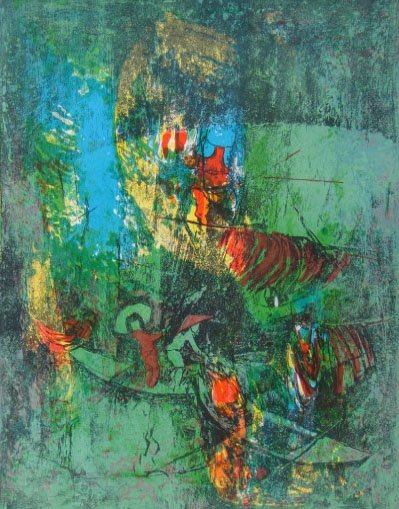 DANG LEBADANG H.Sig Lithograph Vietnamese: DANG LEBADANG (LE BA DANG , HOI) born in Vietnam 1921 (Vietnamese) Green Landscape with Fishers Original Hand Signed and Inscribed Lithograph Title: Green Landscape with Fishers Technique: Original Co