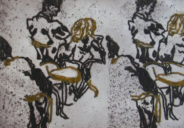 IDA BARBARIGO Hand Signed Etching Italian Zoran: IDA CADORIN BARBARIGO 1925 (Italian) Title: Double Figures Technique: Original Hand Signed and Numbered Etching and Carborundum on vellum paper Paper Size: 56.5 x 75.5 cm / 22.2 x 29.7 in Plate Size: