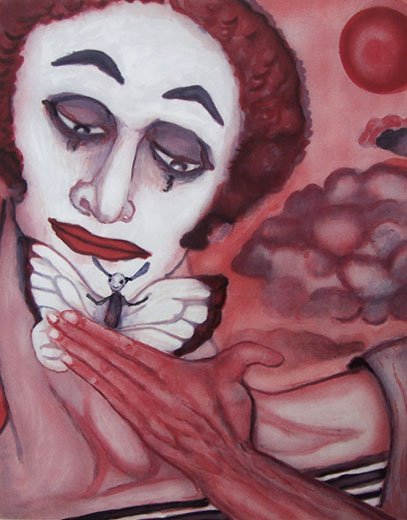 MARCEL MARCEAU Litho + Drawing Mime: MARCEL MARCEAU 1923-2007 (French) Title: Clown and Butterfly Technique: Original Hand Signed Lithograph in colours with Small Flower Drawing on Arches vellum paper Paper Size: 76 x 54 cm / 29.9 x 21.3