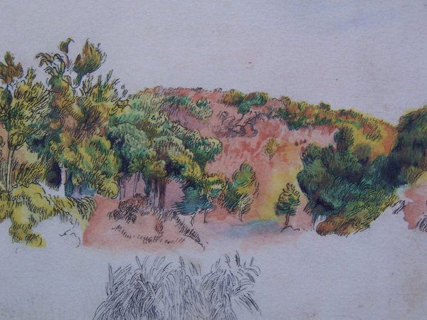 MORITZ OPPENHEIM Signed Watercolor: MORITZ DANIEL OPPENHEIM (attributed) (1800-1882) Forest Original Ink and Watercolor Drawing Title: Forest. Technique: Original Ink and Watercolor Drawing on paper. Paper size: 27 x 37 cm / 10.6 x 14.6
