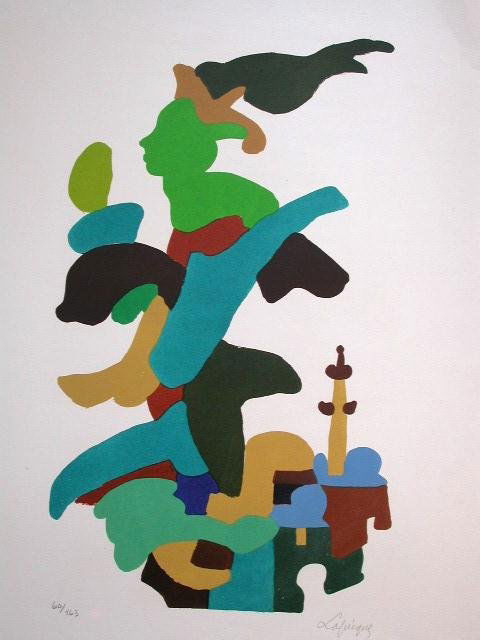 LAPICQUE CHARLES LAPICQUE Litho Surrealism 1970: CHARLES LAPICQUE1898 - 1988 (French) Ou Va la Flamme/ Or the Flame Goes - 1970 Original Hand Signed and Numbered Color Lithograph Title: Ou Va la Flamme/ Or the Flame Goes. Technique: Original Color L