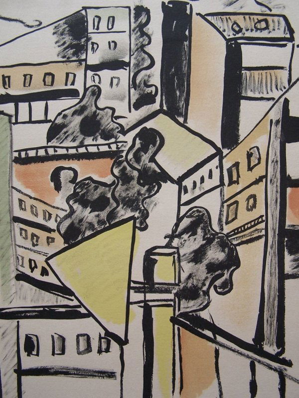 LEGER F. LEGER Signed Silkscreen French Cubism: FERNAND LEGER 1881-1955 Argentan 1881-1955 Paris, Gif-sur-Yvette (French) Title: Cityscape, 1959 Technique: Stamp Signed and Numbered Lithograph in colours on Arches vellum paper Paper Size: 54,5 x 46