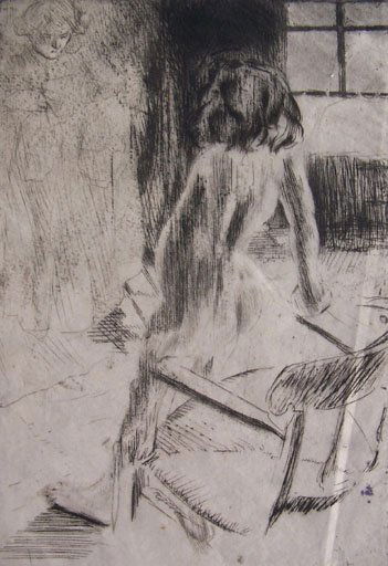 VILLON JACQUES VILLON Rare Signed Etching French: JACQUES VILLON 1875-1963 (Gaston Duchamp) Damville 1875-1963 Paris (French) Title: Minne Leaning on ArmChair / Minne Appuyee au Fauteuil, 1907 Technique: Original Hand Signed and Inscribed Etching wit