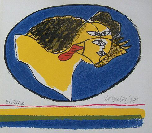 GUILLAUME CORNEILLE H.Signed Lithograph COBRA: GUILLAUME CORNEILLE b.1928 Liege, Belgium 1922 (Belgian) Title: Double Portrait: Woman and Bird, 1997 Technique: Original Hand Signed, Numbered, Dated and Inscribed Lithograph in colours on paper Addi