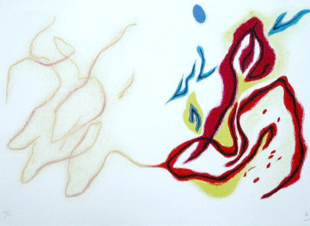 GUSTAVE SINGIER Litho French Abstract: GUSTAVE SINGIER 1909-1984 Warneton, Belgium 1909-1984 (Belgian/French) Title: Abstract Composition, 1974 Technique: Original Hand Signed Color Lithograph on BFK Rives watermarked paper Paper Size: 41 