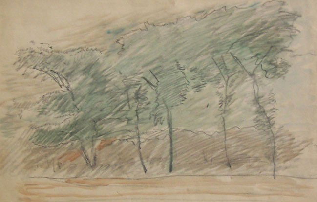 LASZLO MEDNYANSZKY Drawing Hungarian Art: LASZLO BARO MEDNYANSZKY 1852-1919 Beckó, Slovakia 1852-1919 Vienna (Hungarian) Title: Forest Technique: Original Signed Pencil and Watercolour Drawing on paper Size: image 24 x 35 cm / 9.5 x 13.8 in